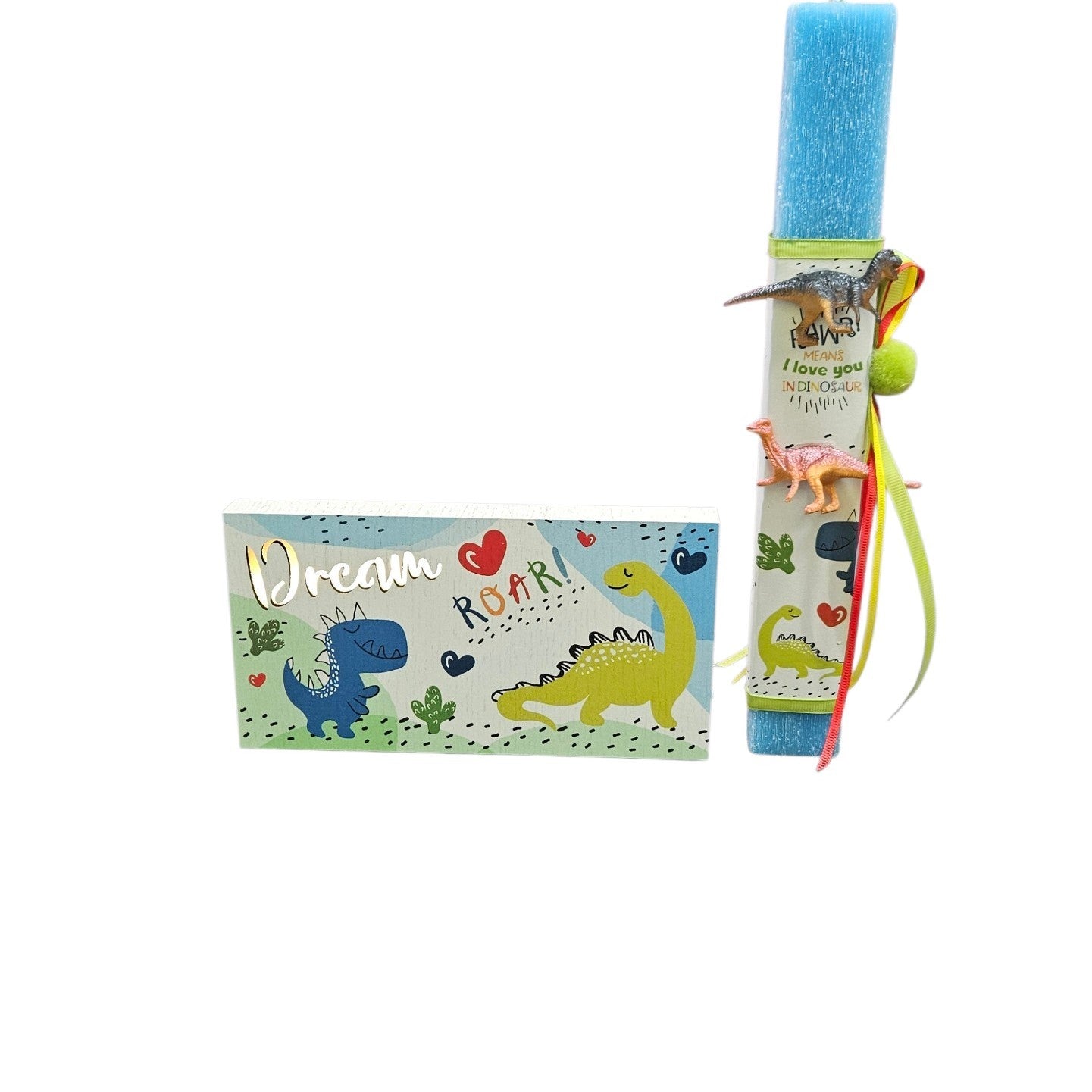 Λαμπάδα Αρωματική με Φωτιζόμενο Καδράκι Δεινόσαυροι και Τσάντα Δώρου (F227)