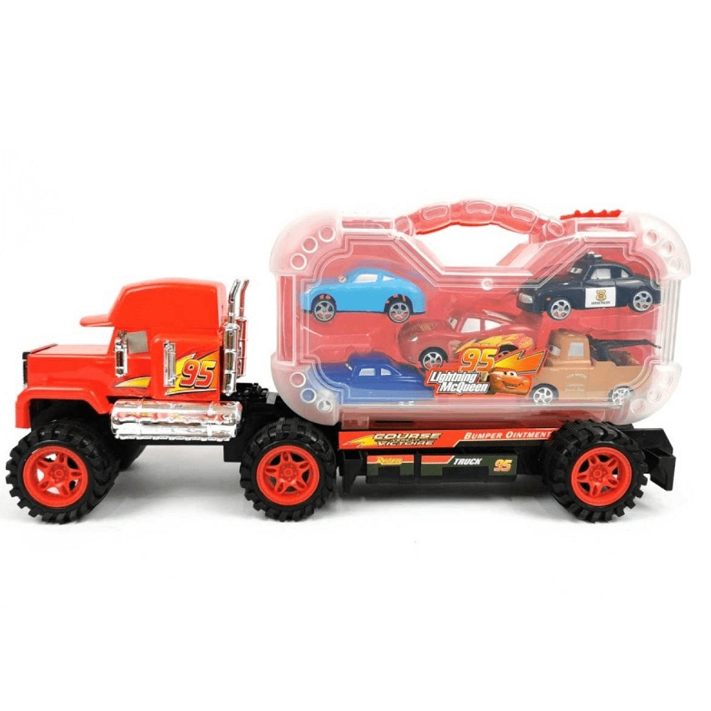 Σετ Φορτηγό 44cm Friction με 5 Αυτοκίνητα και Βαλιτσάκι (919-171) - Fun Planet