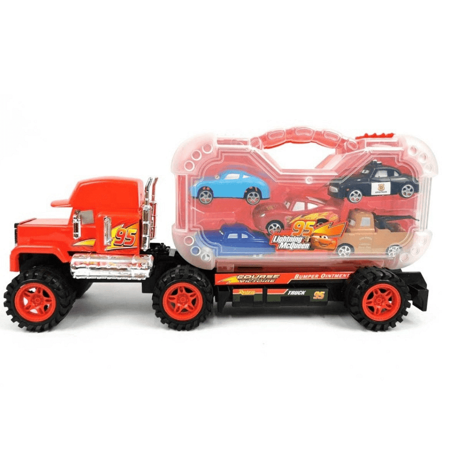 Σετ Φορτηγό 44cm Friction με 5 Αυτοκίνητα και Βαλιτσάκι (919-171) - Fun Planet