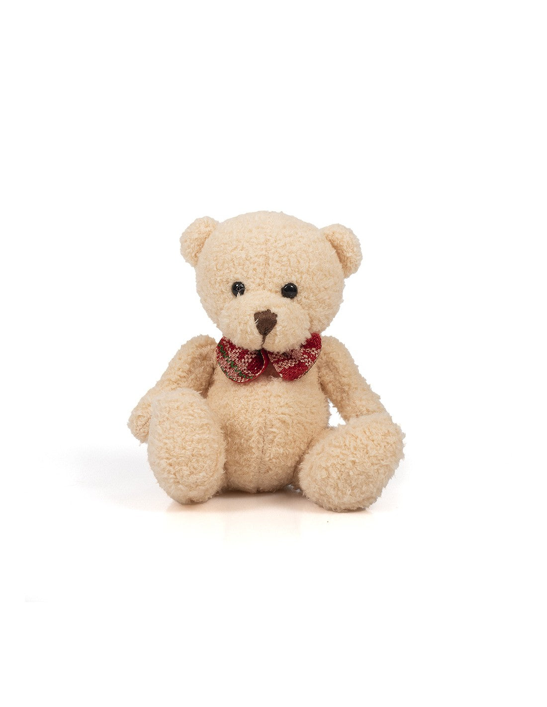 Λούτρινο Αρκουδάκι Μπεζ με Καρό Φιόγκο 14εκ (20747) - Fun Planet