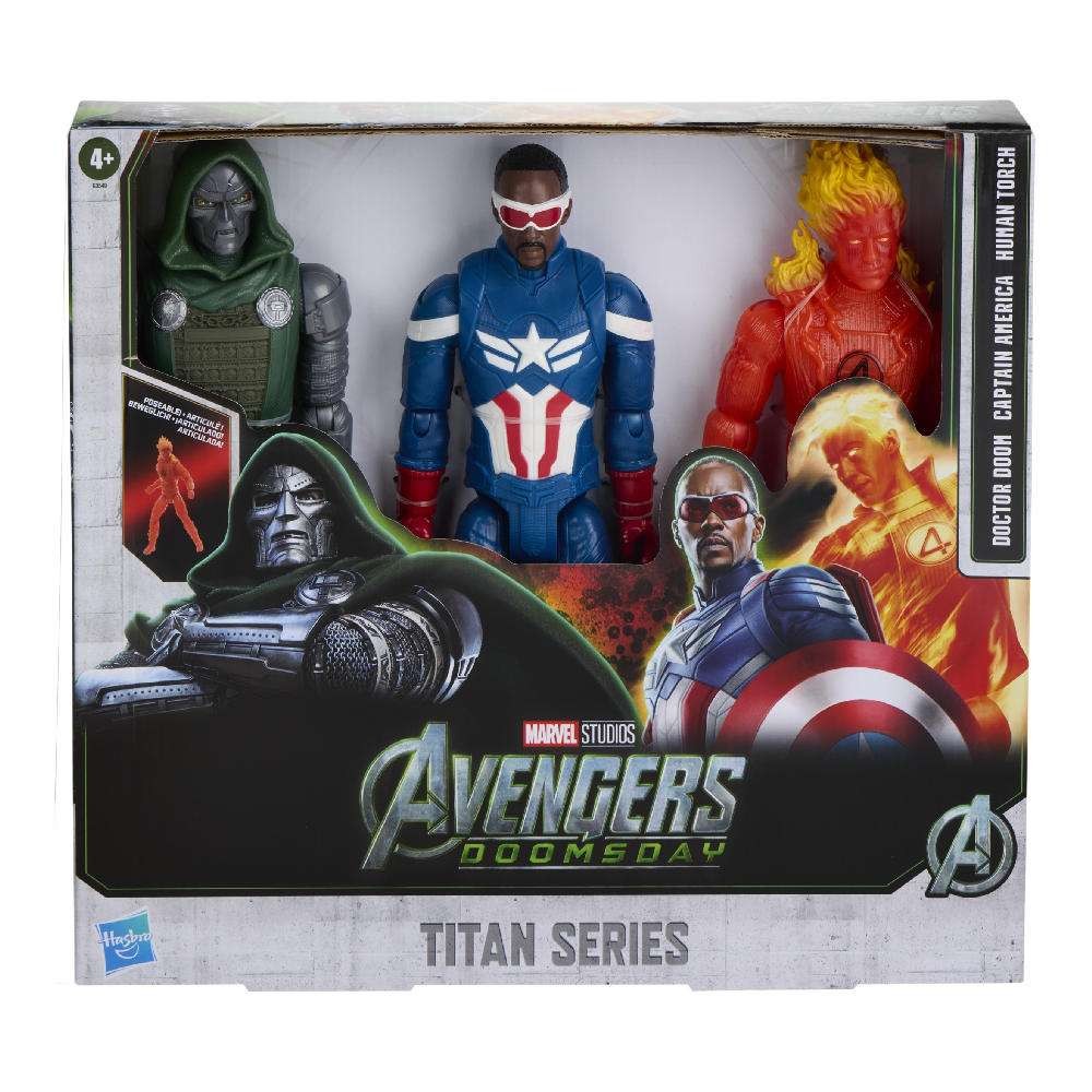 Marvel Avengers Doomsday Titan Series 3 Pack Doctor Doom Captain America Human Torch Action Figures (G3549)