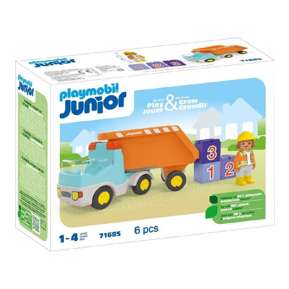Playmobil Junior Ανατρεπόμενο Φορτηγό με Εργάτη (71685) - Fun Planet