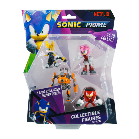 Sonic Prime 5 Pack S1 Collectible Figure 6.5cm Tails - Renegade Knucks - Eggforcer - Amy Rose - Including 1 Rare Hidden (SON2040) - Fun Planet