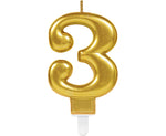 Κερί Τούρτας Νούμερο "3" Χρυσό Sparkling Celebrations Gold 8cm (M9901775) - Fun Planet