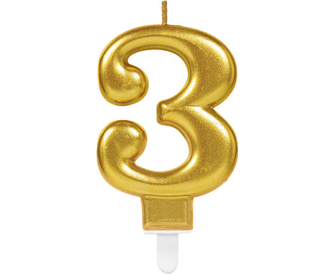 Κερί Τούρτας Νούμερο "3" Χρυσό Sparkling Celebrations Gold 8cm (M9901775) - Fun Planet