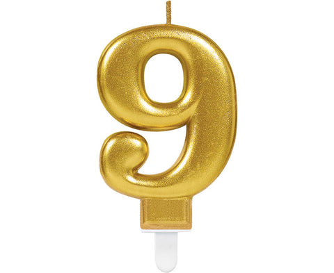Κερί Τούρτας Νούμερο "9" Χρυσό Sparkling Celebrations Gold 8cm (M9901781) - Fun Planet