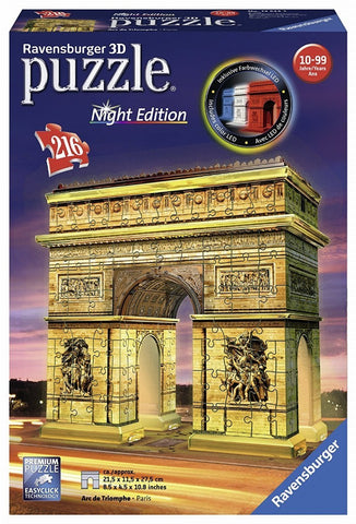 Ravensburger Πάζλ 3D  216τεμ Η Αψίδα του Θριάμβου Night Edition (12522) - Fun Planet
